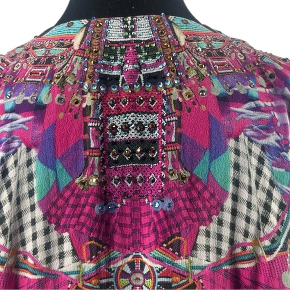 Camilla Desert Discotheque silk blouse lace-up heavily embellished boho sz 8 - Picture 12 of 13